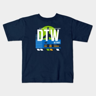 Detroit (DTW) Airport // Retro Sunset Baggage Tag Kids T-Shirt